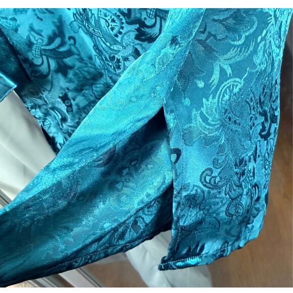 VTG 90'S VICTORIAS SECRET P/S Gold Label Teal Paisley Satin Romantic Nightshirt - Picture 9 of 10
